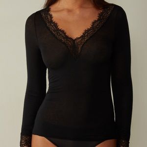 Intimissimi Black Lace Long Sleeve Top